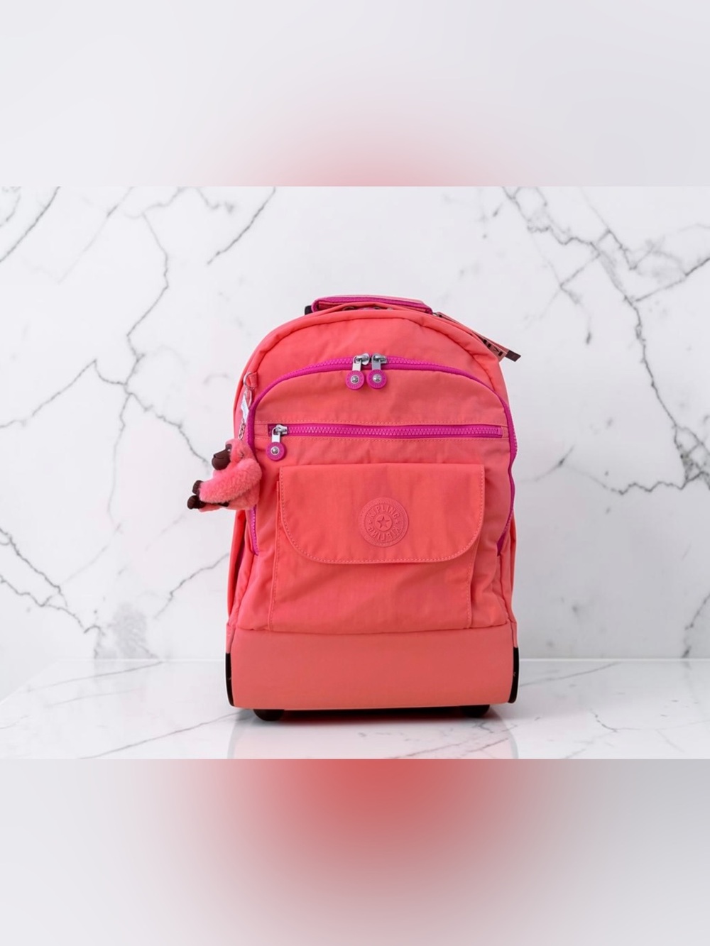 Kipling Sanaa Large Printed Rolling backpack Pink Burst
